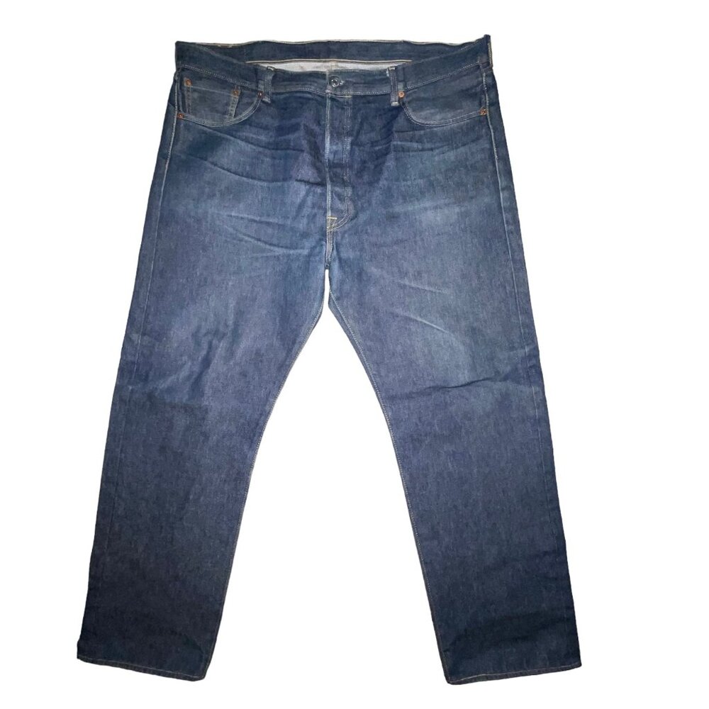 Levis 501 Button Fly Straight Leg Jeans Mens 42 32 Dark Wash Big and Tall - Picture 2 of 8